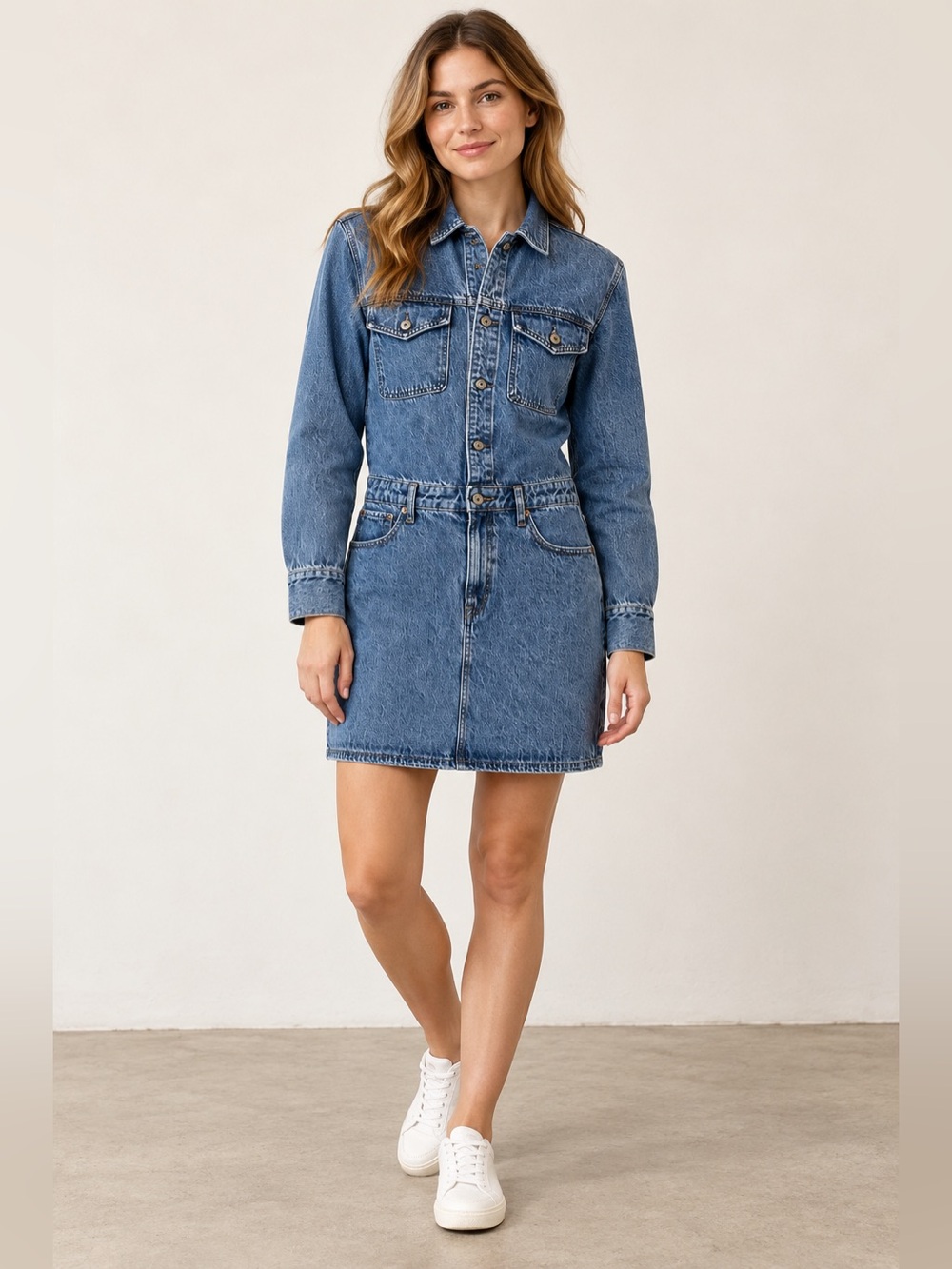 Abercrombie & Fitch Denim Long Sleeve Mini Shirt Dress Small Tall, NWT